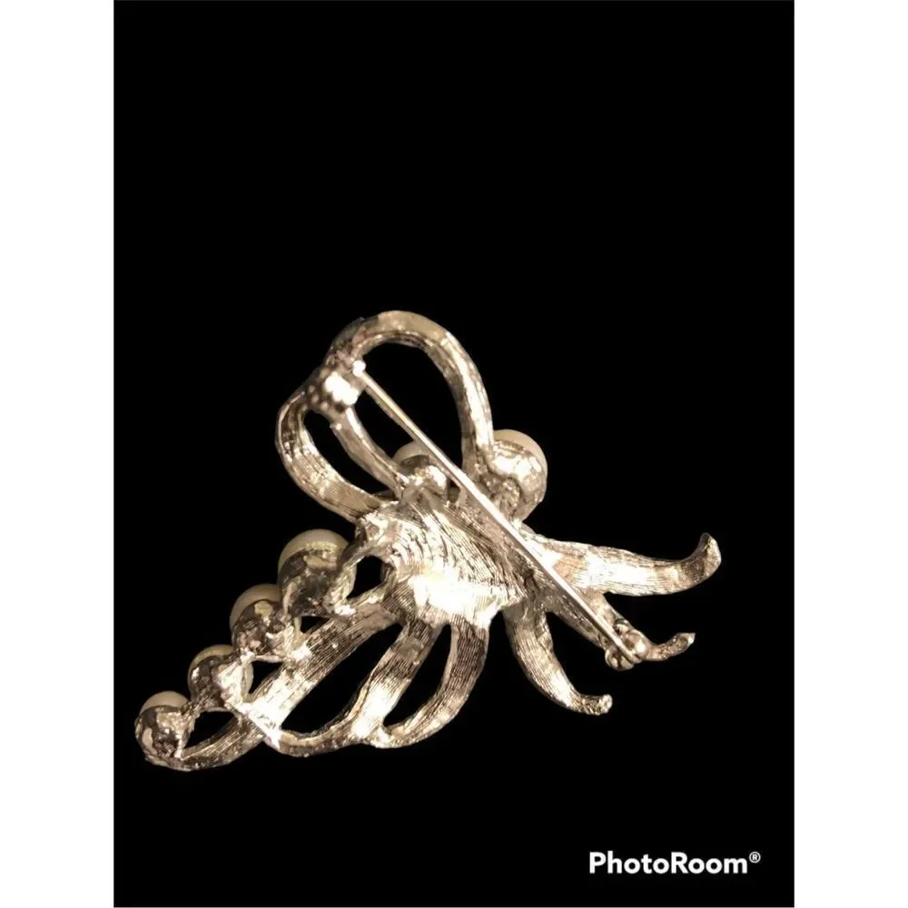 Vintage Crystal & Sim Pearl Brooch‎